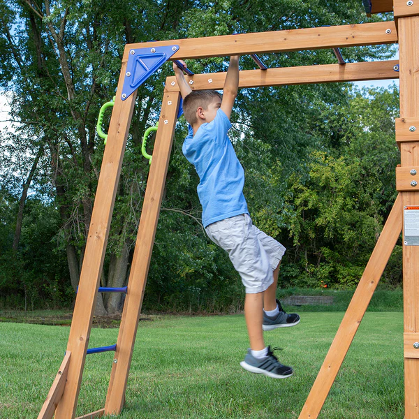 Rock climbing walls, slides, and other features Our wooden swing sets offer a wide range of sizes, features, and styles that will turn any backyard into a playground.