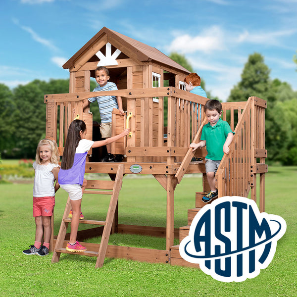Safety Tested and Approved With performance testing for children up to 11 years old, our playhouses surpass industry benchmarks and meet or exceed ASTM safety standards for outdoor playground equipment.