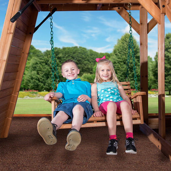 Endless Hours of Fun Provide hours of entertainment with a hammock, two person bench swing, and a large cabana style clubhouse.