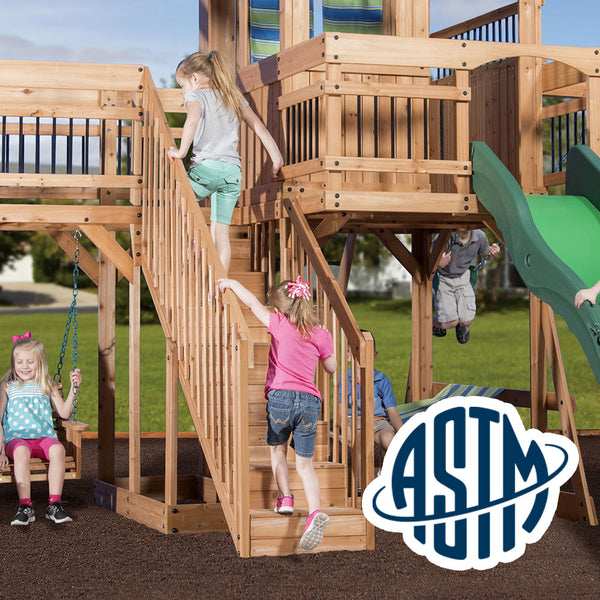 Safety Tested and Approved With performance testing for children up to 11 years old, our swing sets surpass industry benchmarks and meet or exceed ASTM safety standards for outdoor playground equipment.