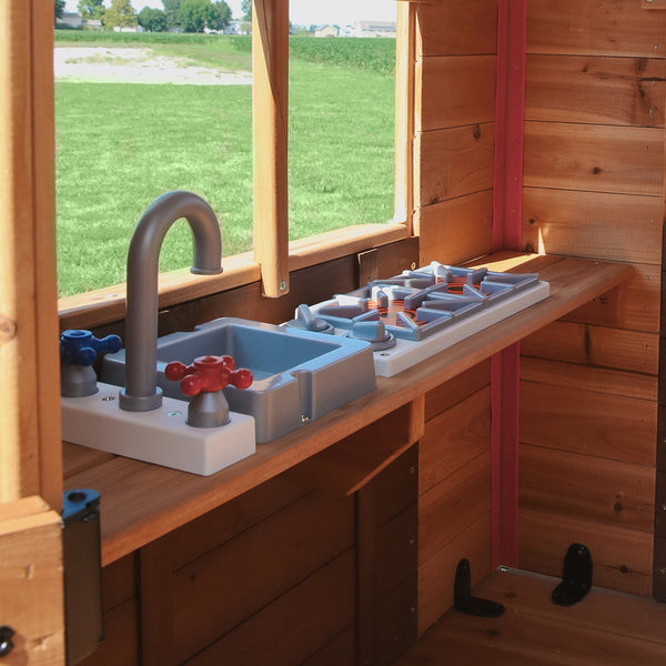 Cook up Creativity Provide hours of entertainment with an indoor kitchen, sink, and stove.