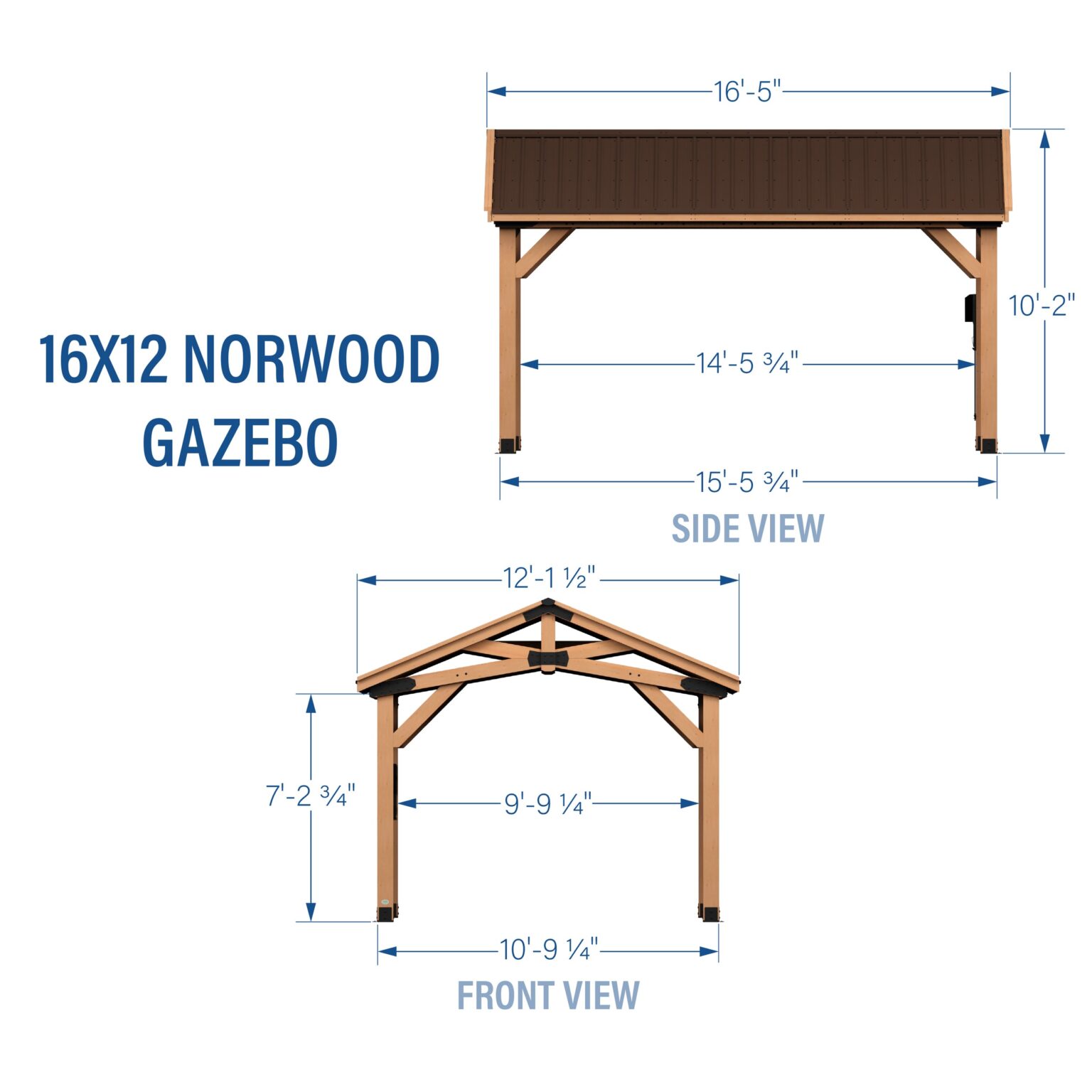 Norwood 16x12 Gazebo Imperial Dimensions