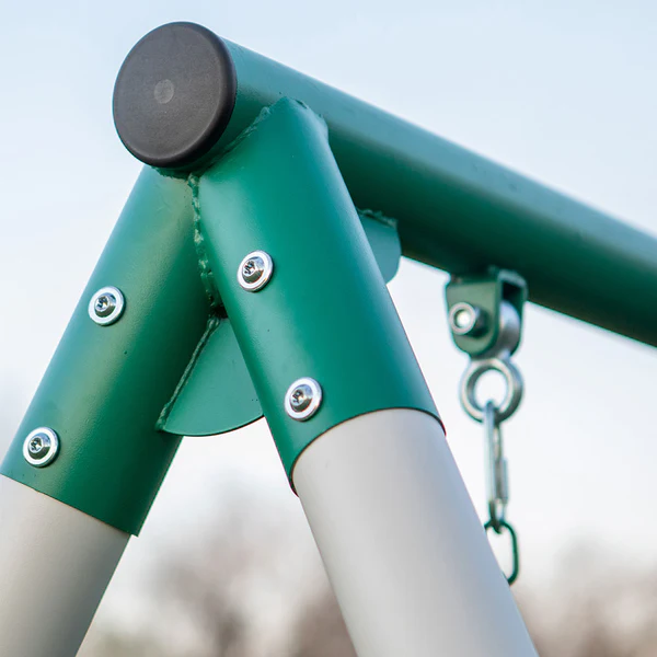 Low Maintenance and Weather Resistant The robust A-frames of our heavy-duty metal swing sets provide a solid base for endless play.