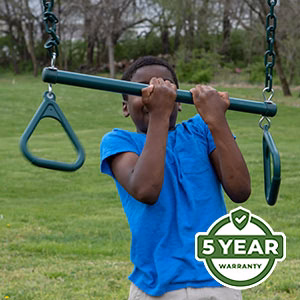 Warranty We’re so confident in the durability and longevity of our swing sets that we offer an industry-leading 5 Year Warranty on all models.