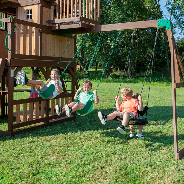 Endless Hours of Fun Provide hours of entertainment with 2 belt swings and a disc web swing.