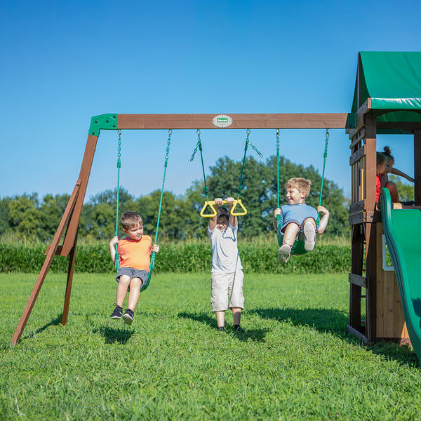 Endless Hours of Fun Provide hours of entertainment with 2 belt swings and an acrobat bar.