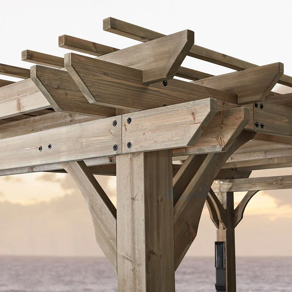Solid Engineering The lifespan of a pergola comes down to the design and the materials used. That’s why we build heavy-duty cedar wood frames and galvanized steel hardware throughout.
