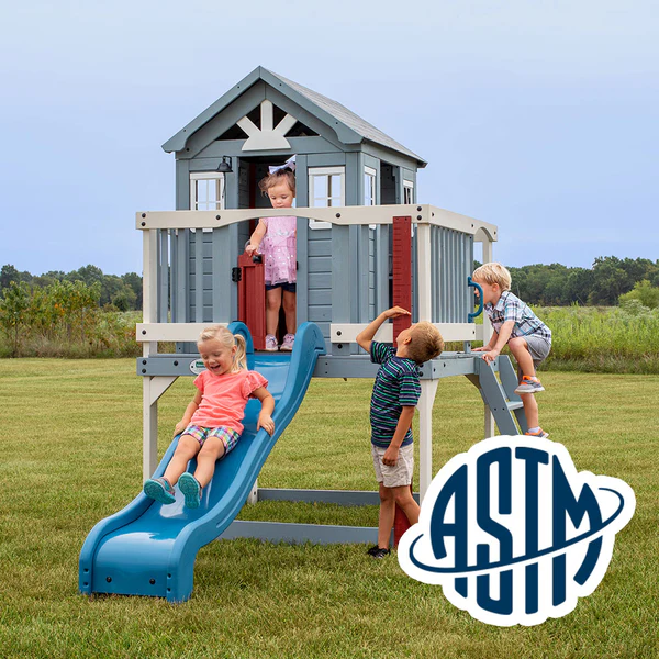 Safety Tested and Approved With performance testing for children up to 11 years old, our playhouses surpass industry benchmarks and meet or exceed ASTM safety standards for outdoor playground equipment.