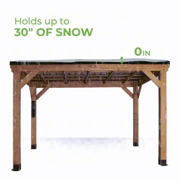 Fully Weatherproof Our heavy duty 29 gauge steel roofs are tested to withstand heavy snow loads up to 30 inches and exceed industry standards making them the strongest gazebo for long term durability and enjoyment.