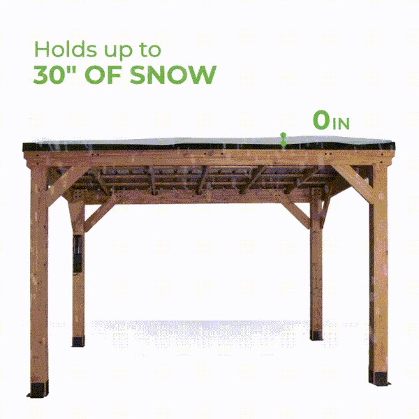 Fully Weatherproof Our heavy duty 29 gauge steel roofs are tested to withstand heavy snow loads up to 30 inches and exceed industry standards making them the strongest gazebo for long term durability and enjoyment.