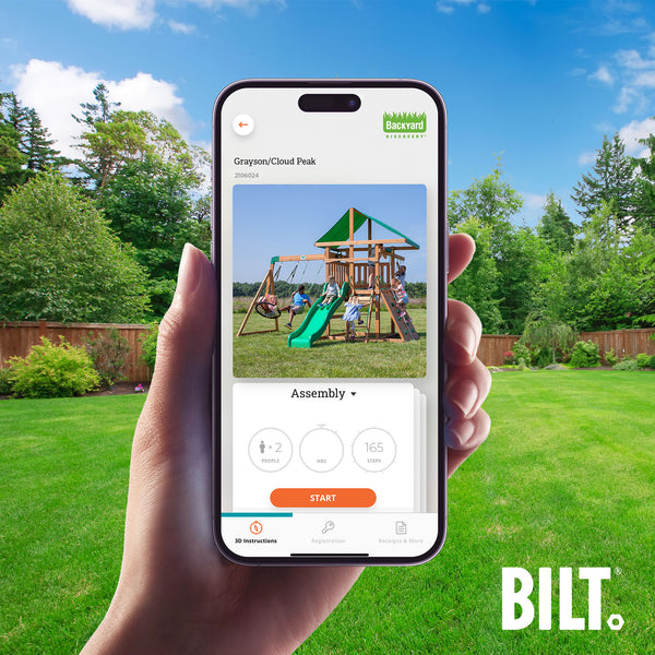 Supported assembly for select swing set models, with the step-by-step 3D interactive BILT® app. We’re with you every step of the way to ease the assembly process.