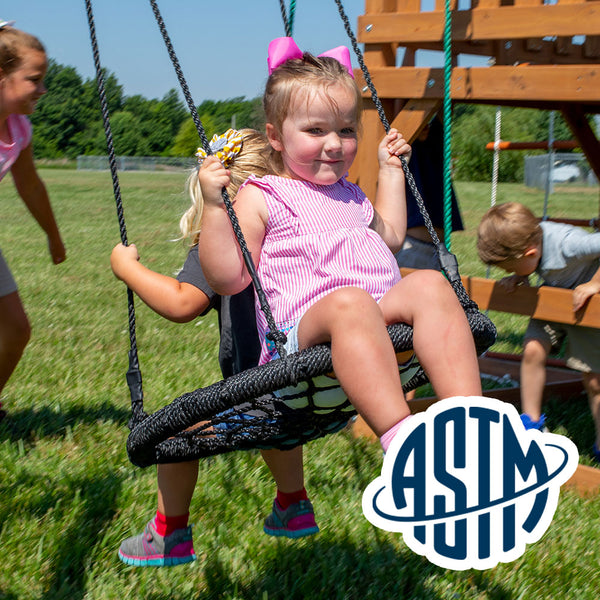 With performance testing for children up to 11 years old, our swing sets surpass industry benchmarks and meet or exceed ASTM safety standards for outdoor playground equipment.