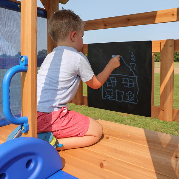 Experts in Outdoor Swing Sets Double the fun with 2 belt swings and a trapeze so 3 kids can swing at once.