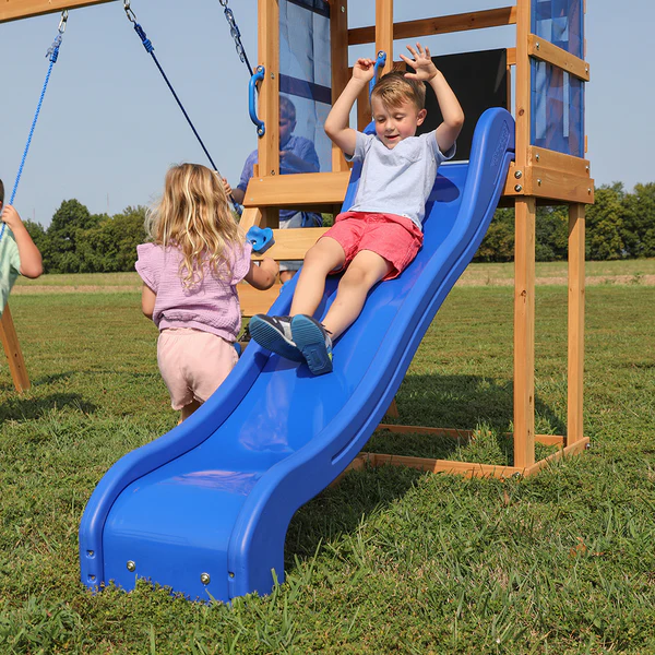 Rock climbing walls, slides, and other features Our wooden swing sets offer a wide range of sizes, features, and styles that will turn any backyard into a playground.