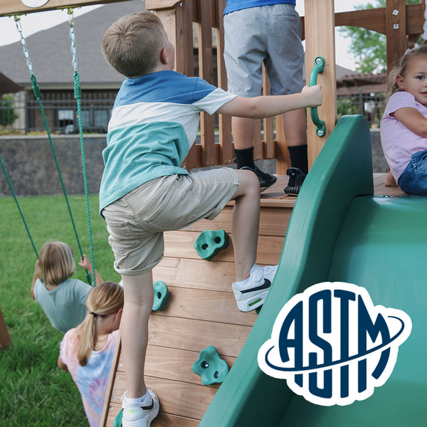 Safety Tested and Approved With performance testing for children up to 11 years old, our swing sets surpass industry benchmarks and meet or exceed ASTM safety standards for outdoor playground equipment.
