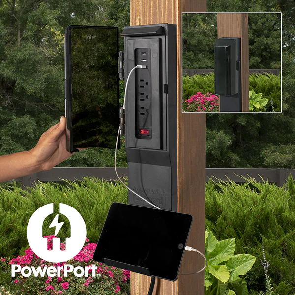 Patented PowerPort™ Enjoy the convenience of having multiple power options as you relax under your gazebo. Our Patented PowerPort™ includes 3 USB and 3 120V outlets to power all of your electronic needs.