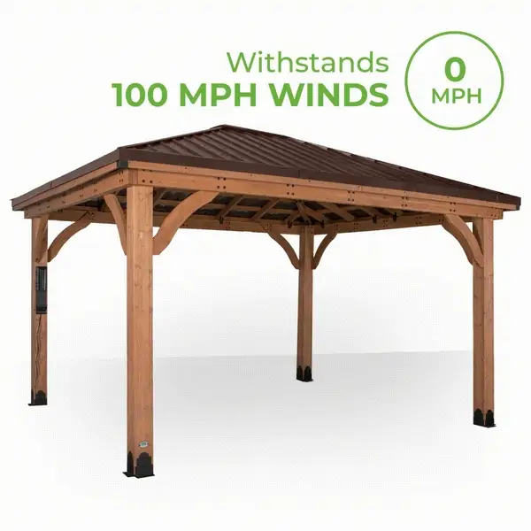 Wind-Resistant Our gazebos are tested to withstand wind up to 100 mph when anchored as directed. That means you can trust your gazebo will be safe and secure in hurricane-force winds.