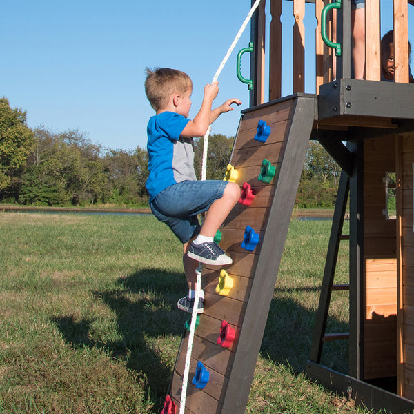 Rock climbing walls, slides, and other features Our wooden swing sets offer a wide range of sizes, features, and styles that will turn any backyard into a playground.