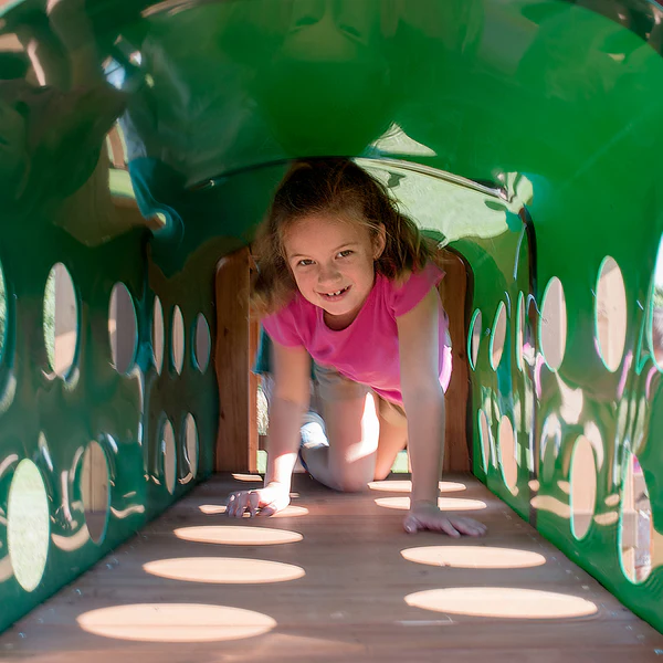 Whether climbing the rock wall ladder to the crow’s nest, crawling through the elevated tunnel, looking out from the large upper clubhouse, or making plans in the expansive lower fort, there will never be a shortage of smiles and laughter.