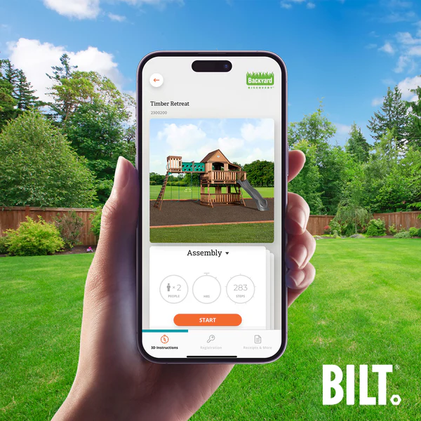 Supported assembly for select swing set models, with the step-by-step 3D interactive BILT® app. We’re with you every step of the way to ease the assembly process.