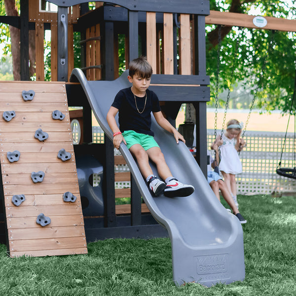 Rock climbing walls, slides, and other features Our wooden swing sets offer a wide range of sizes, features, and styles that will turn any backyard into a playground.