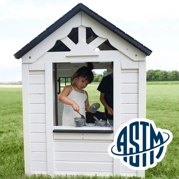 Safety Tested and Approved With performance testing for children up to 11 years old, our playhouses surpass industry benchmarks and meet or exceed ASTM safety standards for outdoor playground equipment.