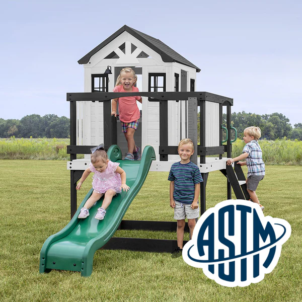 Safety Tested and Approved With performance testing for children up to 11 years old, our playhouses surpass industry benchmarks and meet or exceed ASTM safety standards for outdoor playground equipment.