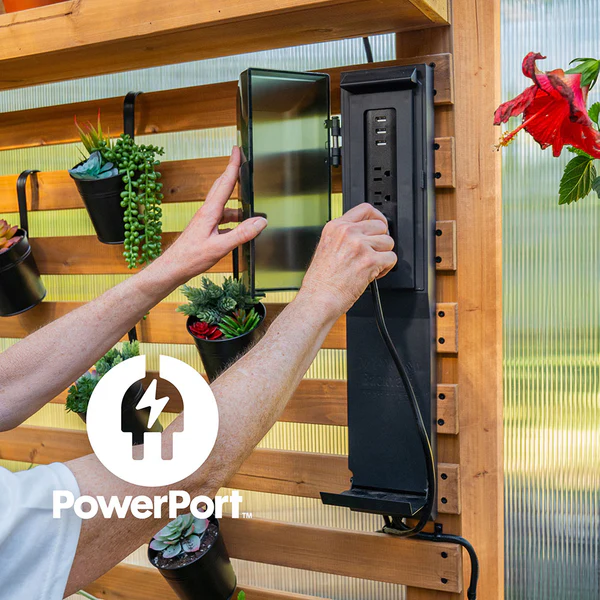 Everything is High-Quality With cedar wood, a strong roof, our patented PowerPort™, and an array of useful features, this greenhouse combines the best materials with thoughtful design.