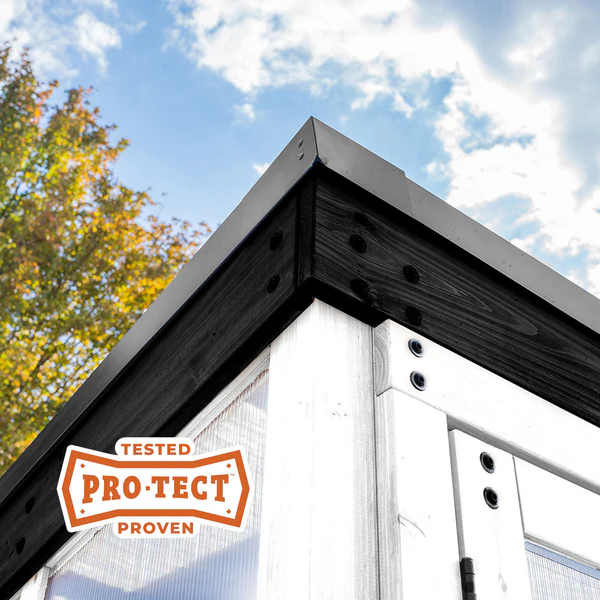 Rooted in Durability PRO-TECT™ Tested & Proven to withstand up to 2,800 lbs and 100 MPH winds, 10mm polycarbonate panels, and naturally rot-resistant cedar, they’re made to last.
