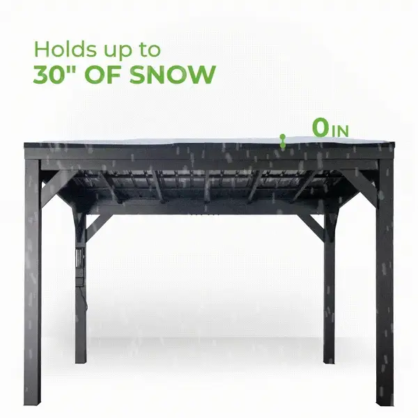 Fully Weatherproof Our heavy duty 29 gauge steel roofs are tested to withstand heavy snow loads up to 30 inches and exceed industry standards making them the strongest gazebo for long term durability and enjoyment.