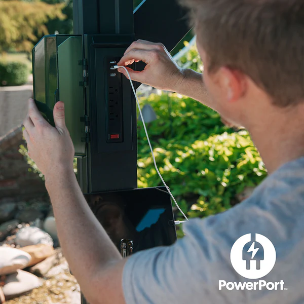 Patented PowerPort™ Enjoy the convenience of having multiple power options as you relax under your gazebo. Our Patented PowerPort™ includes 3 USB and 3 120V outlets to power all of your electronic needs.