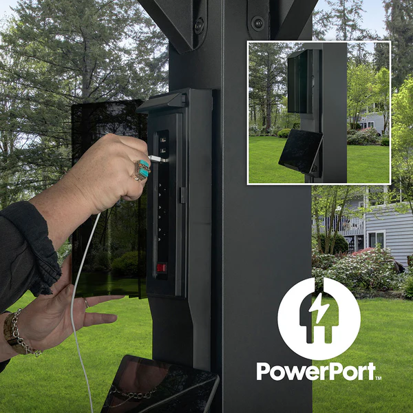 Patented PowerPort™ Enjoy the convenience of having multiple power options as you relax under your gazebo. Our Patented PowerPort™ includes 3 USB and 3 120V outlets to power all of your electronic needs.