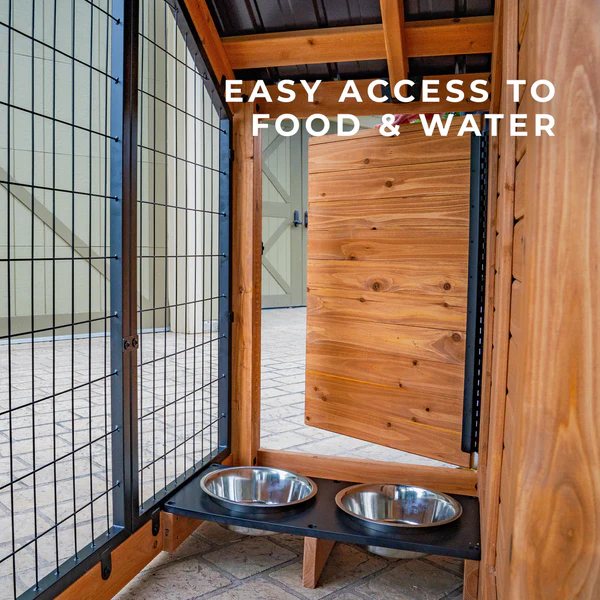 Easy-Access Feeding Door The convenient feeding door provides direct access to your pet’s bowls, making refills effortless. Easily add water and food from outside for practical and hassle-free pet care.