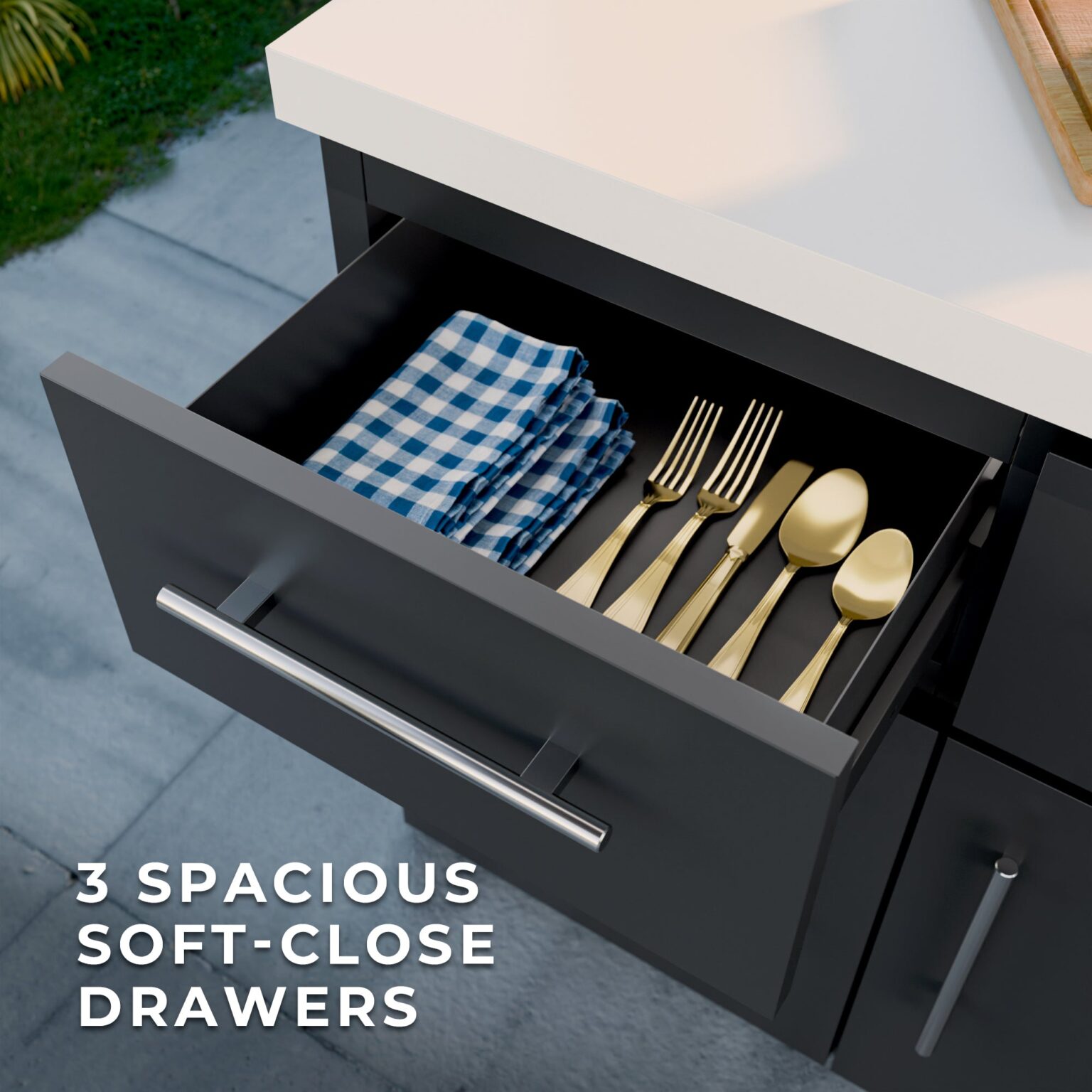 Lancaster Linear Outdoor Kitchen Soft-Close Drawers