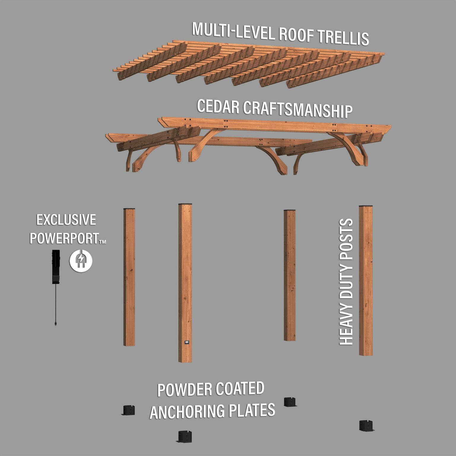 12x12 Beaumont Pergola English Exploded View