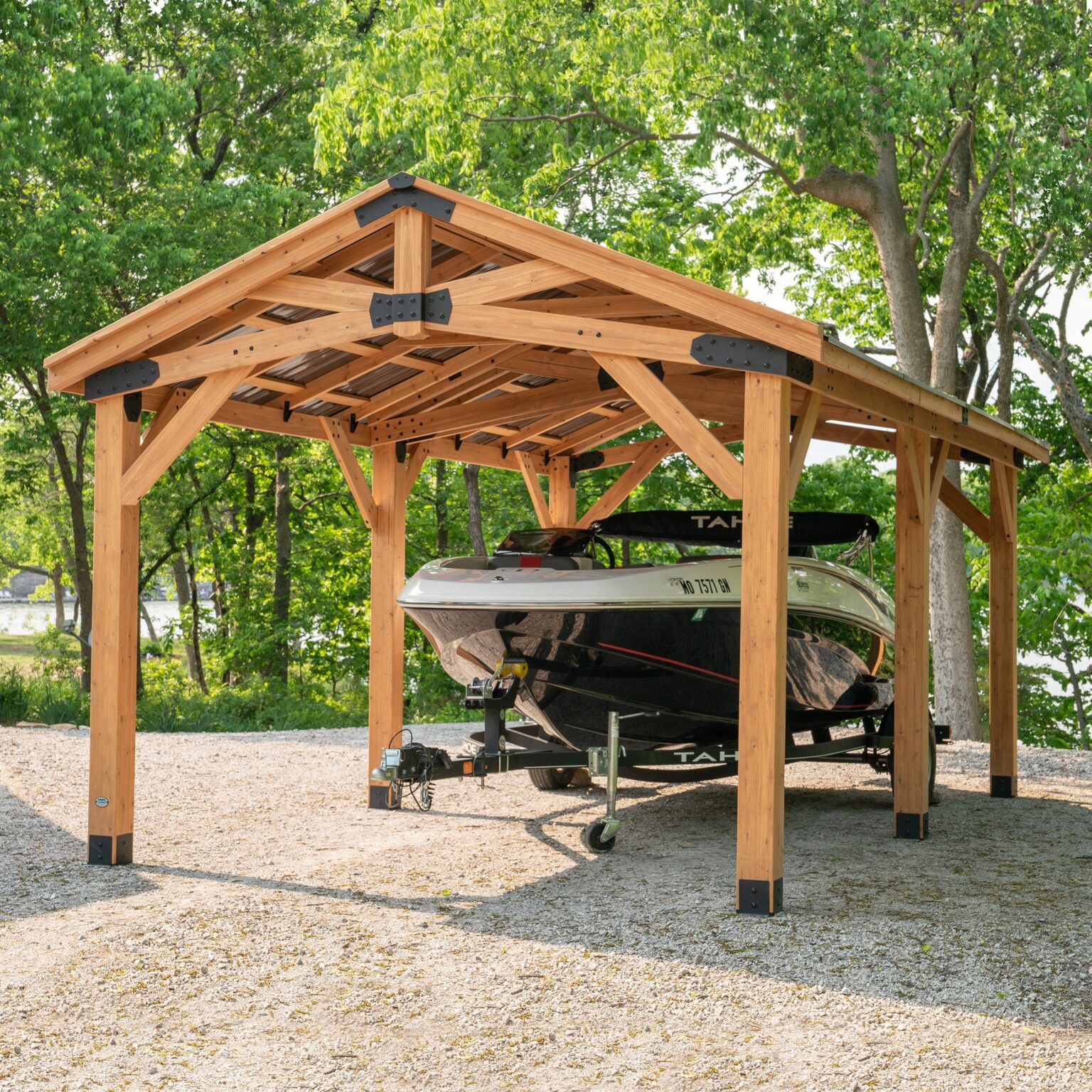 boat parked under 24x12 Norwood Carport / Gazebo