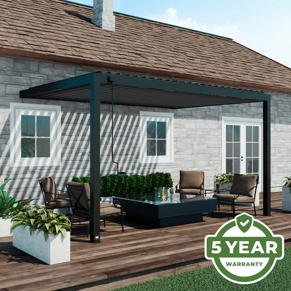 Comprehensive Warranty We’re so confident in the durability and longevity of our outdoor pergolas that we offer an industry-leading 5-year warranty to protect your investment.