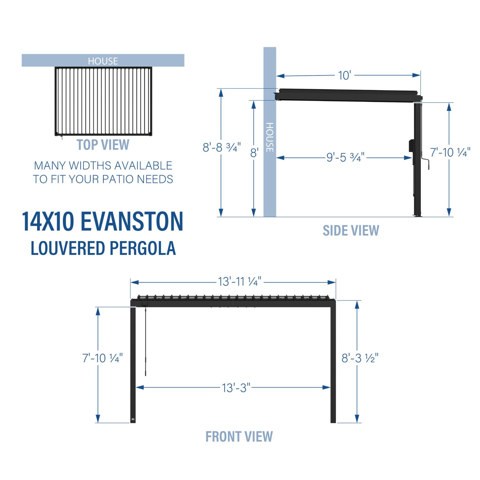 14x10 Evanston Wall Mounted Pergola Dimensions