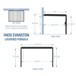 14x10 Evanston Wall Mounted Pergola Dimensions