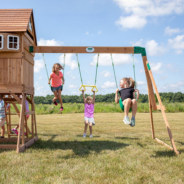 Endless Hours of Fun Double the fun with 2 belt swings and a trapeze so 3 kids can swing at once.