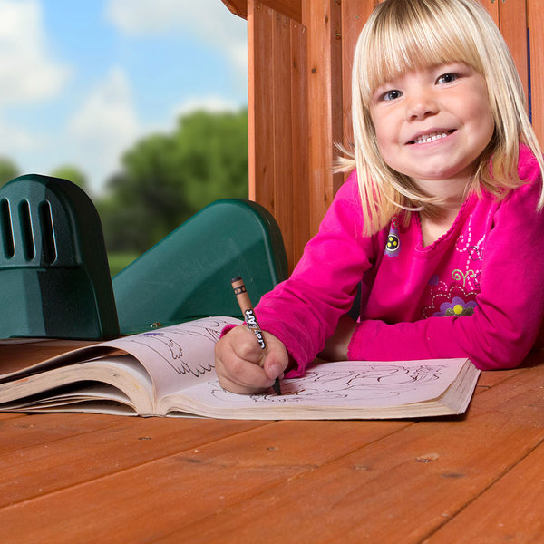 Provide hours of entertainment with a sandbox area, activity table, and a covered clubhouse.