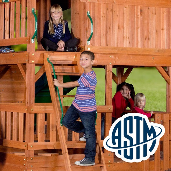 With performance testing for children up to 11 years old, our swing sets surpass industry benchmarks and meet or exceed ASTM safety standards for outdoor playground equipment.