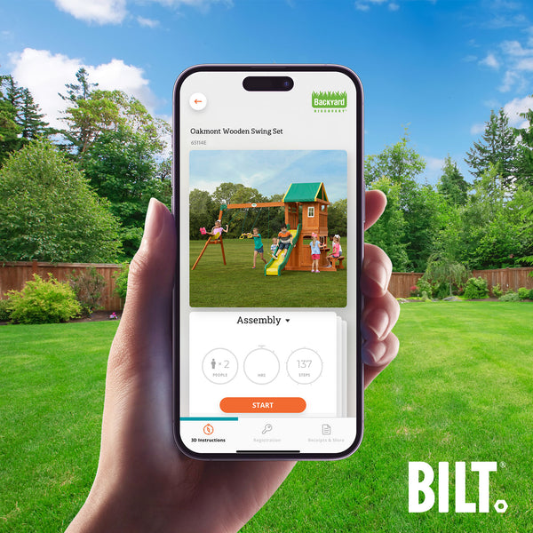Supported assembly for select swing set models, with the step-by-step 3D interactive BILT® app. We’re with you every step of the way to ease the assembly process.
