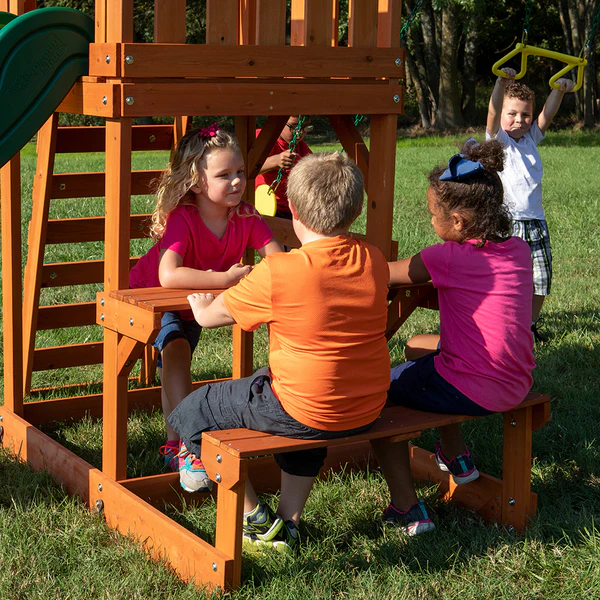 Endless Hours of Fun Provide hours of entertainment with a sandbox area, activity table, and a covered clubhouse.