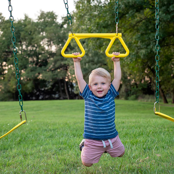 Trapeze swing, slide, and other features Our wooden swing sets offer a wide range of sizes, features, and styles that will turn any backyard into a playground.