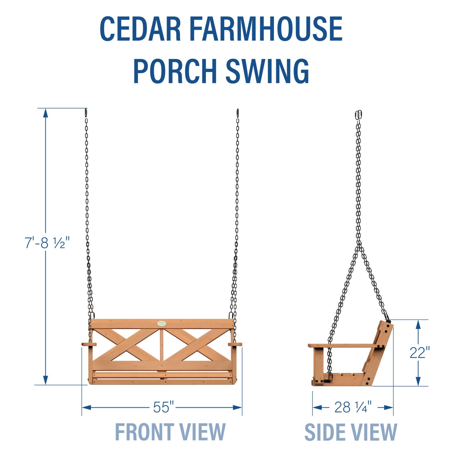 cedar farmhouse porch swing dimensions