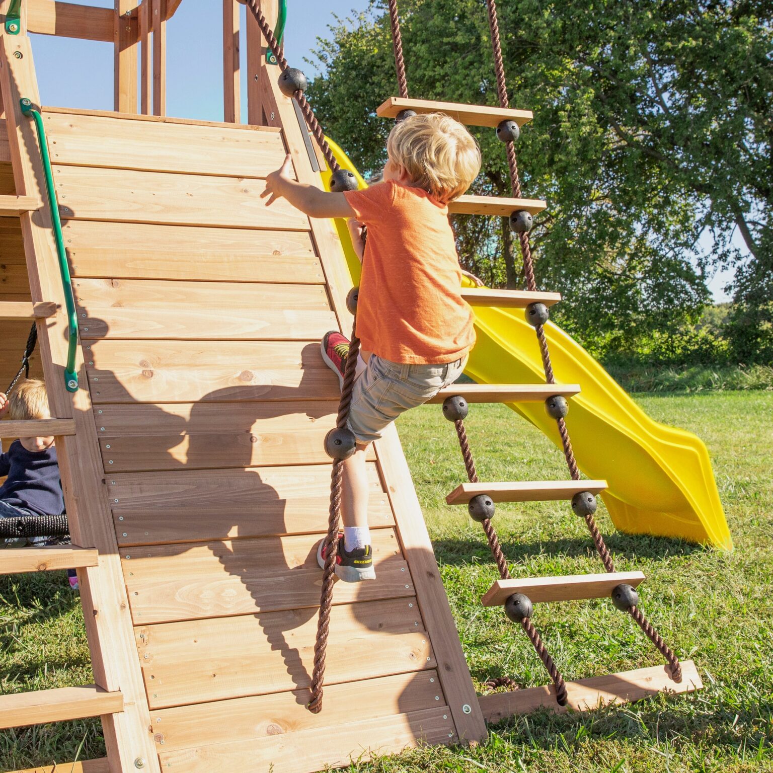 Endeavor Swing Set Yellow Slide Rope Wall