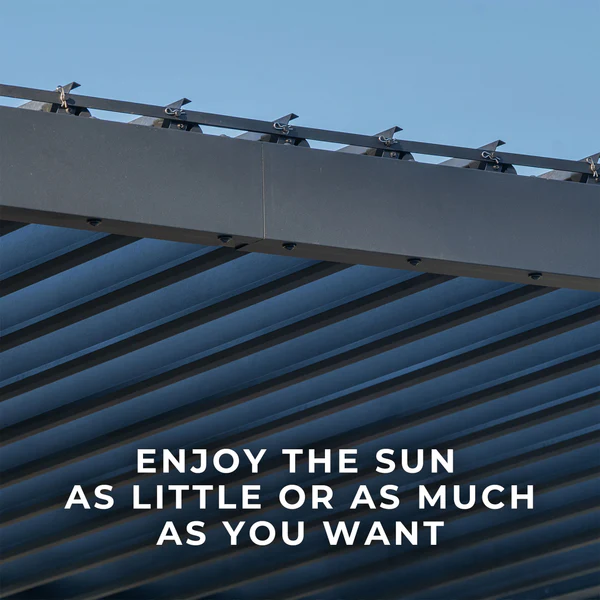Versatile Louvered Roof Control sunlight, shade, and airflow with the adjustable roof louvers that open or close with a simple turn of the included wand. Innovative louvers transform your outdoor space, offering seamless weather protection for year-round comfort.