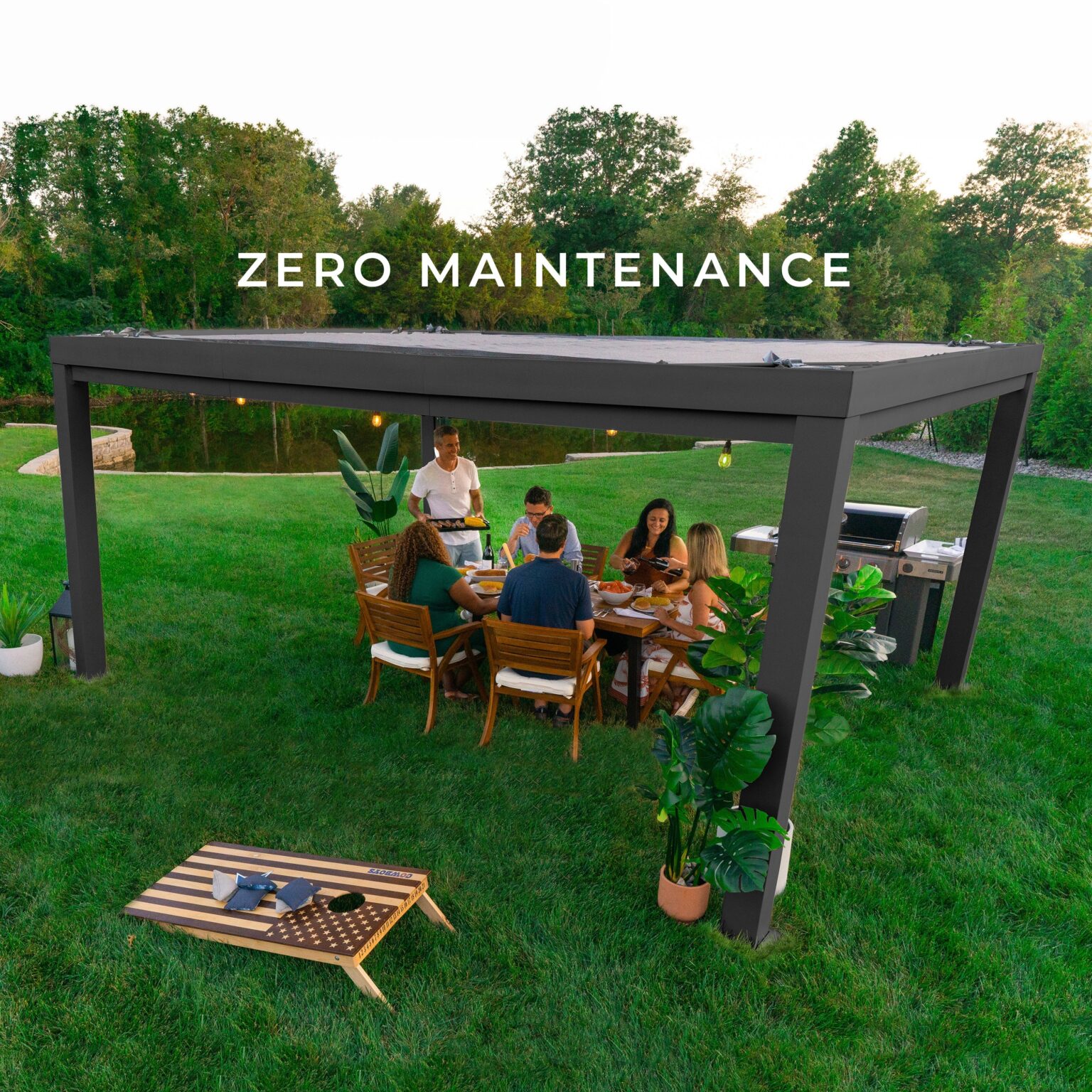 16x12 Trenton Modern Steel Pergola Maintenance Free With Sail Shade Soft Canopy