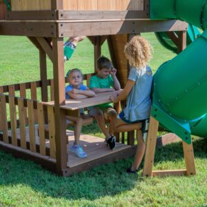 Skyfort With Tube Slide Wooden Swing Set Bench